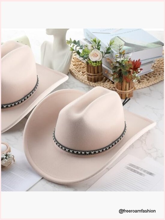 Classic Wide Brim Felt Western Cowboy Hats for Men Women Unisex main image 4
